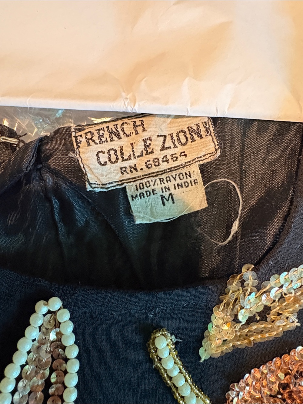 Vintage Black Mini Dress with Gold and Pearl Embellishment - Picture 11 of 12